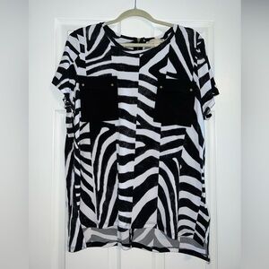 Michael Kors Short Sleeve Blouse Zebra Print Gold Detail Size XL NWOT